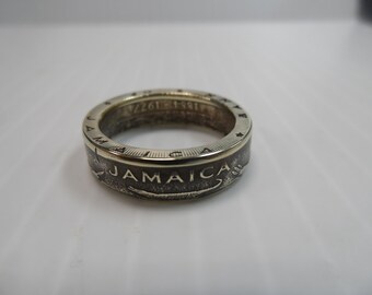 Coin Ring Jamaica made from a Commemorative 1 Dollar 1991 Circulated Coin, Size 9, Patina Aged Look!