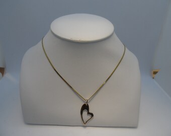 Vintage 14KT Necklace, 18KT Heart Pendant, 15" Necklace, 1"x3/4" Pendant, 4.8 Grams