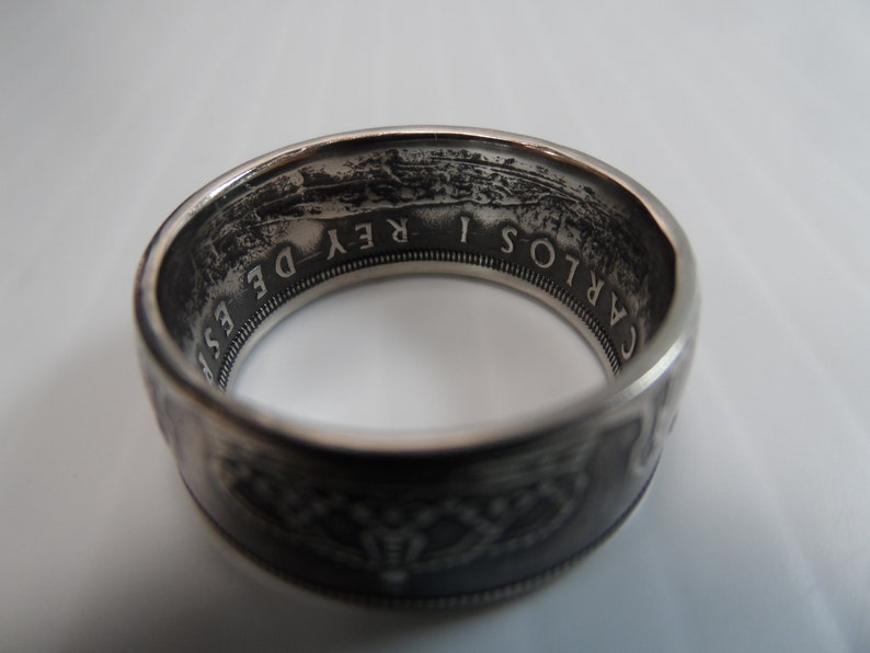 Size 10 14 Patina Finish Coin Ring Spain Made from a 1983 Circulated 50 Pesetas Crown Coin