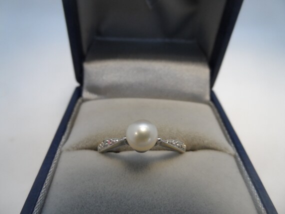 Vintage 10K White Gold W/ Pearl Gem Stone 1.6 Gra… - image 3