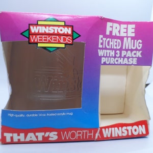 Vintage Winston 14oz Etched frosted acrylic mug, Promotional Advertising from R.J Reynolds Tobacco Co. Early 1990&#39;s NOS