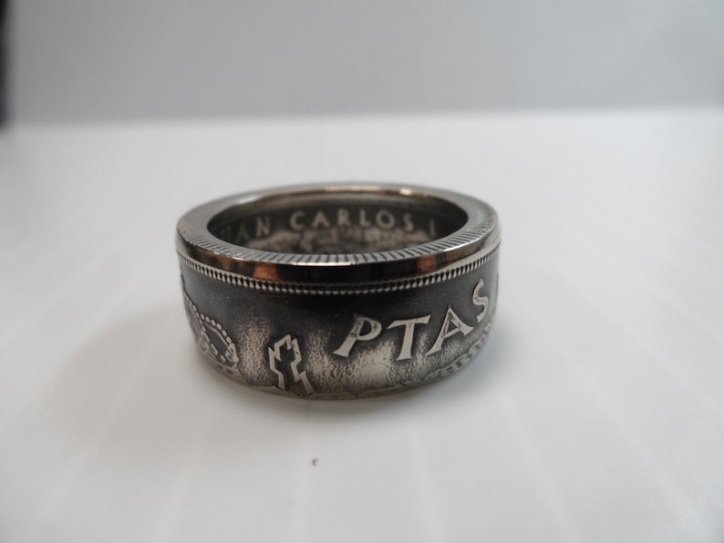 Size 10 14 Patina Finish Coin Ring Spain Made from a 1983 Circulated 50 Pesetas Crown Coin