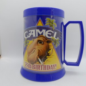 Vintage &quot;JOE CAMEL 75th Birthday&quot; 15 oz Thermo Serv Insulated Coffee Mug, Promotional R.J Reynolds Tobacco Co. 1988 NOS