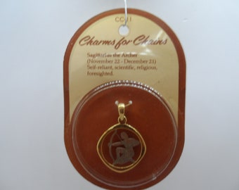 Vintage Charms for Chains &quot;Sagittarius The Archer&quot; Item CC-11, Gold Tone w/ Silver tone, Stainless Steel. (November 22-December 21)