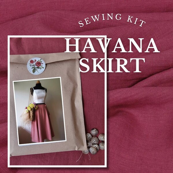 KIT DE COUTURE Jupe rouge rubis havane, jupe en lin, jupe d'inspiration vintage, jupe d'été