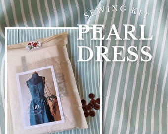 SEWING KIT PEARL Pastel mint / white stripes cotton dress, cotton dress, vintage inspired dress, button down dress, straps dress