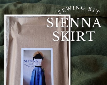 SEWING KIT SIENNA  Forest green skirt, linen skirt, vintage inspired skirt, summer skirt