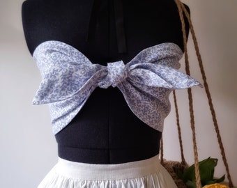 SYDNEY  Ready to ship Blue ornaments  US4 Ready to ship, Linen strapless top,  bandeau top, summer crop top, holiday top, top with a bow