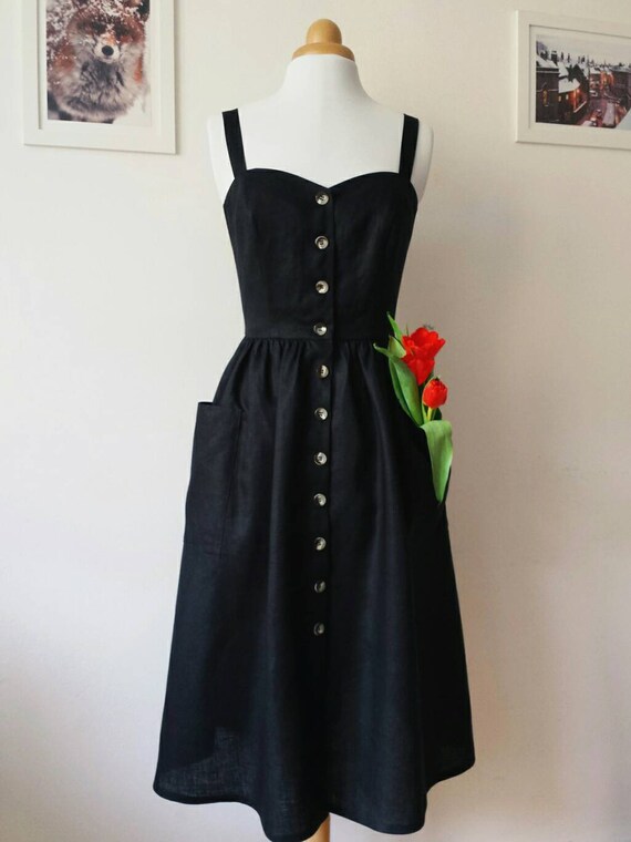 black linen button dress