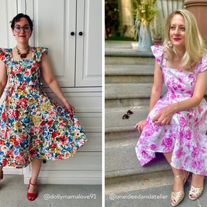 Puede incluir: Un vestido midi con escote cuadrado y mangas cortas con volantes. El vestido est&aacute; disponible en dos estampados: uno con un vibrante dise&ntilde;o floral multicolor con flores rojas, azules y amarillas, y otro con un estampado floral en rosa y blanco.