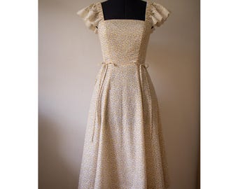 INES Small Yellow Flowers Cotton Midi Dress