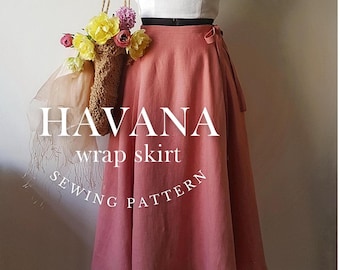 Havana Wrap Skirt Sewing Pattern: Midi Length, Adjustable Waist, (PDF Digital Pattern)