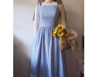 STELLAR Gingham Dress: Parisian Blue Cotton, Size EU 36 US 4