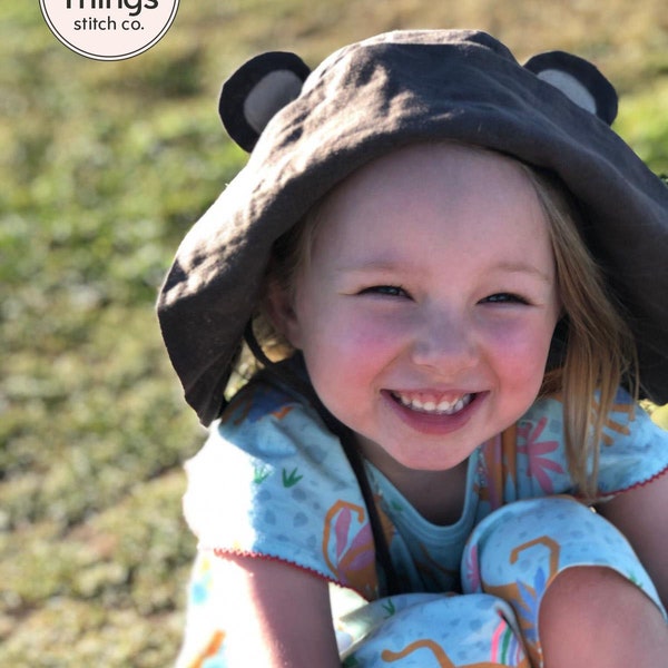 Children’s sunhat pdf sewing pattern | Baby / Child’s sun hat  | Children's sun hat with bear / fox/ mouse / dog ears