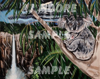 Australian Yawning Koala Landscape - Print from Original art by Artist AJ Moore