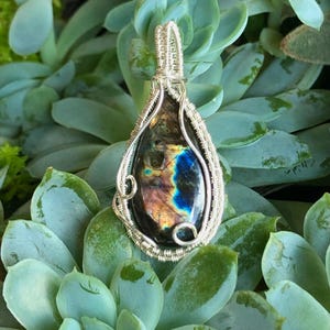 Labradorite Necklace - Sterling Silver Wire Wrap Pendant