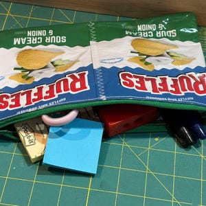 Recycled Bag, Ruffles sour cream & onion, pencil bag, makeup bag, card holder, holiday gifts, birthday gifts, multipurpose bag,gift card bag