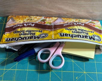 Recycled Bag, Pork flavor ramen noodles, pencil bag, makeup bag, card holder, trinket bag, upcycled bag, ramen bag, unique purse