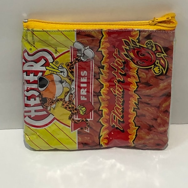 Recycled Bag, Flamin Hot Fries Coin Bag, coin purse, change bag, card holder, holiday gifts, birthday gifts, unique, gift card holder