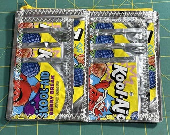 Card & Receipt Keeper – Recycled Kool Aid Pouch Wallet | Handmade Eco Friendly Upcycled Card Holder | Retro Zipper Pouch Organizer Gift