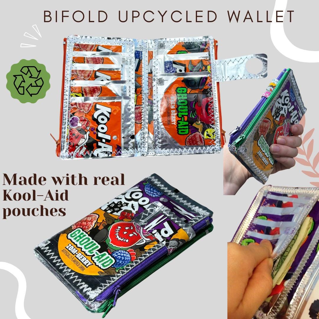 Kool-aid Pouch Bifold Wallet – Upcycled Drink Pouch Wallet – Eco