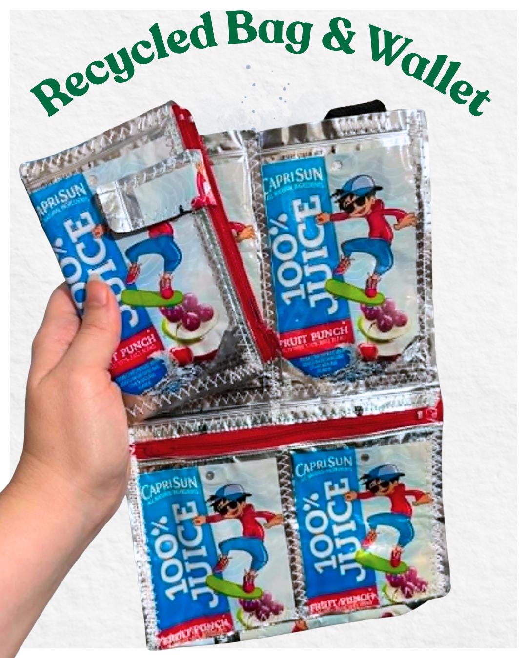 Juice Pouch Bag and Wallet | Handmade Recycled Tote Bag | Double