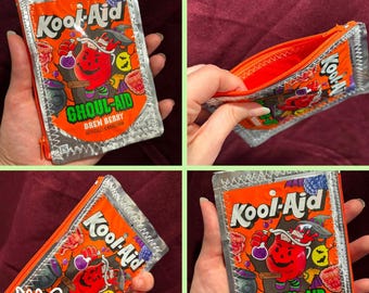 Upcycled Kool-Aid Jammer Coin Bag – Recycled Drink Pouch Mini Zip Wallet – Eco-Friendly Handmade Pouch