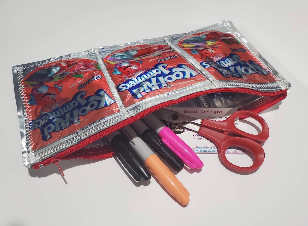 Recycled Kool-aid Pencil Holder - Make up Bag- Kool Aid Jammers