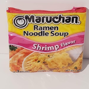 Sac recyclé, ramen nouilles crevettes de Maruchan, porte-monnaie, sac à langer, porte-cartes, cadeaux de vacances, cadeau d'anniversaire, porte-cartes cadeau