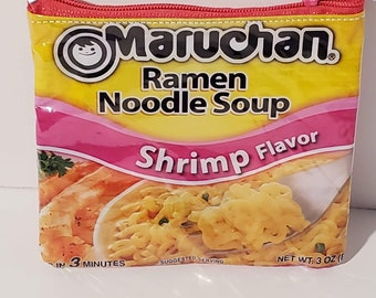 Recycled Bag, Ramen Noodle Maruchan shrimp Flavor, coin purse, change bag, card holder, holiday gifts, birthday gift, gift card holder