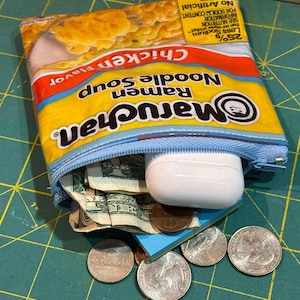 Sac recyclé, nouilles ramen, saveur de poulet sans sodium, porte-monnaie, sac à langer, porte-cartes, cadeaux de Noël, cadeau d'anniversaire, porte-cartes