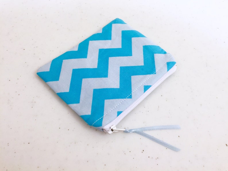 Two Tone BlueLight Blue Chevron Zippered Change Purse