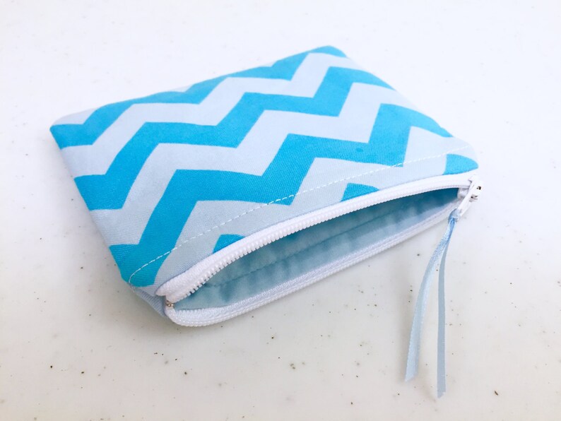 Two Tone BlueLight Blue Chevron Zippered Change Purse