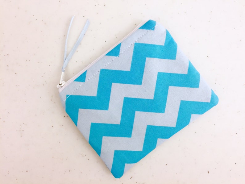 Two Tone BlueLight Blue Chevron Zippered Change Purse