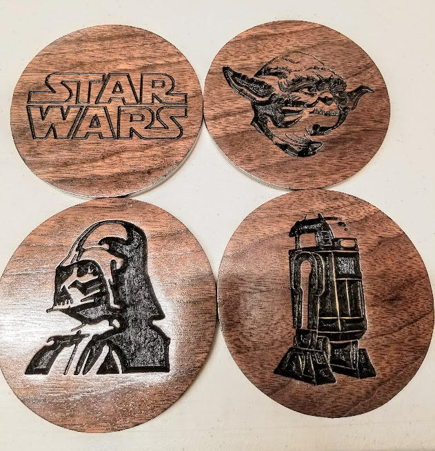 Star Wars Coasters, engraved wall art, custom engraved wood