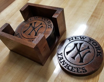 New York Yankees Coasters, engraved wall art, custom engraved wood