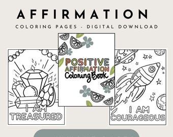 Positive Affirmation Coloring Pages Digital Download for Kids and Adults