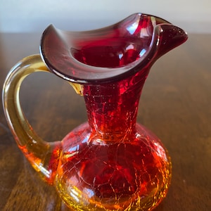 Vintage Blenko Amberina Tangerine crackle Glass Pitcher