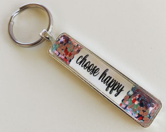 Choose happy inspirational keychain, personalized gift for her, zipper pull, gift for new driver, inspirational gift, divorce gift