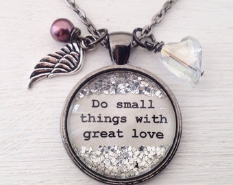 Personalized jewelry, Do small things with great love sparkle necklace, inspirational quote necklace, quote necklace, love necklace