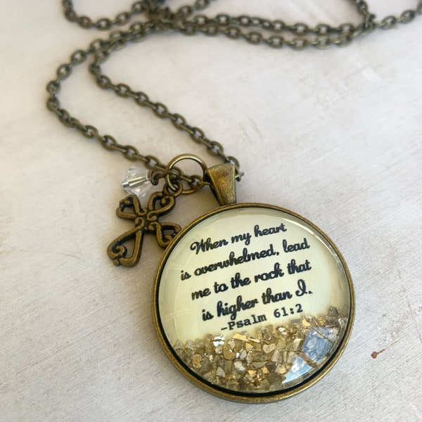 Bible verse necklace, Psalm 61:2 sparkle necklace, personalized jewelry, Christian jewelry for women, cross necklace, Christian gift