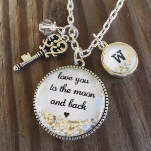 Love you to the moon and back,children&#39;s initial necklace,gift for mom,baby shower gift,new baby gift,Mother&#39;s Day gift, gift for daughter