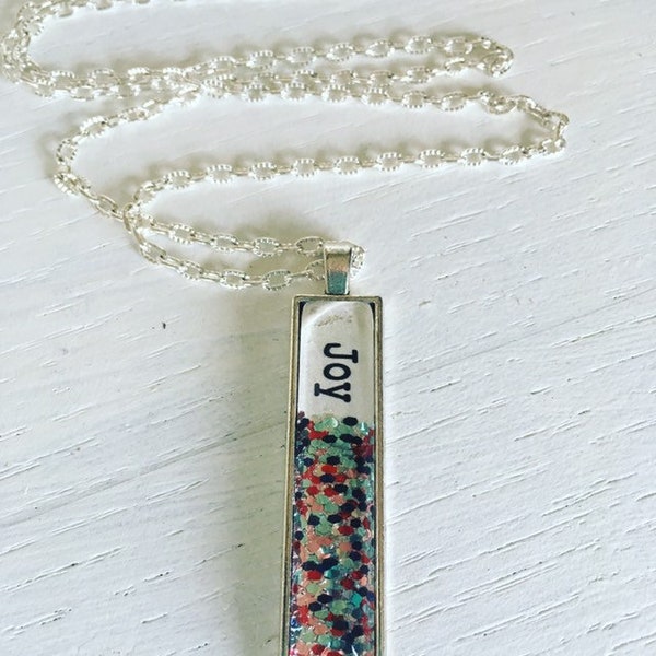 Joy sparkle pendant necklace,inspirational gift for women,daily affirmation necklace,bar pendant necklace, personalized necklace for women