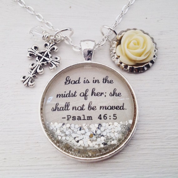 Religious Jewelry God is within her She will not Fall pendant Faith necklace Silver plated necklaces