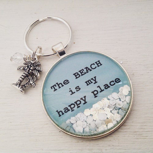 Beach Quote Keychain the Beach is My Happy Place Etsy