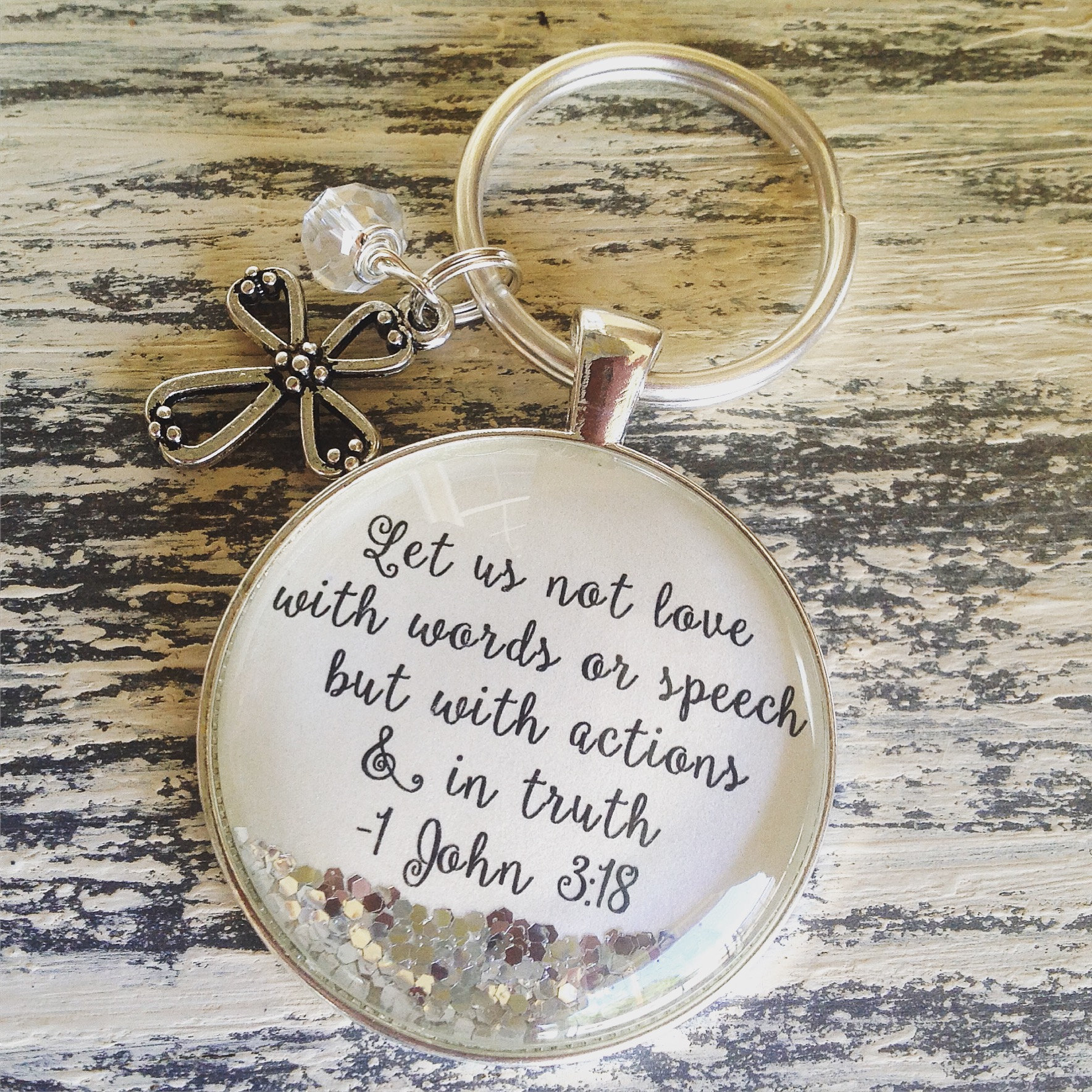 Bible verse keychain 1 John 318 let us not love with words Etsy