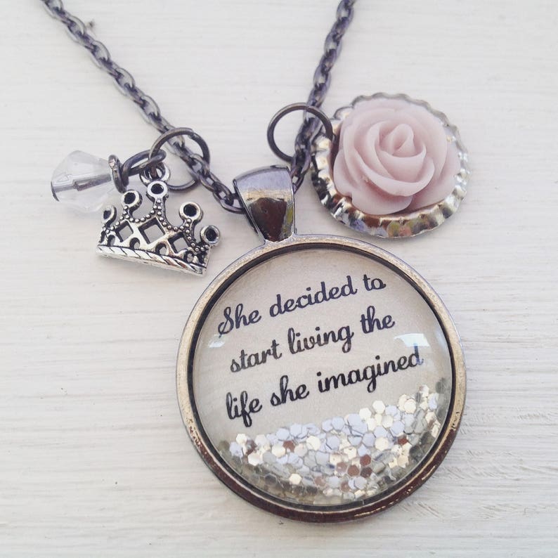 Personalized jewelry for women,Inspirational quote necklace,She decided to start living the life she imagined,inspirational gift for friend