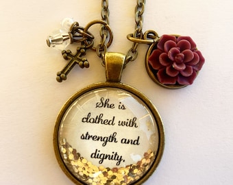 Proverbs 31 personalized necklace, "She is clothed with strength and dignity", bible verse necklace, Christian jewelry,Christian gift