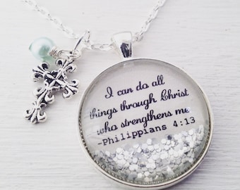 Christian Jewelry/I can do all things through Christ who strengthens me/Philippians 4:13/bible verse necklace/Christian gifts/gift for her