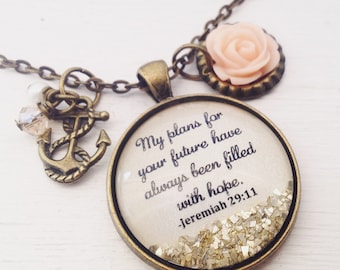 Bible Verse Necklace Jeremiah 29:11, Christian Jewelry Inspirational Scripture Necklace-Hope & Future Gift-Baptism, Graduation, Faith Gift